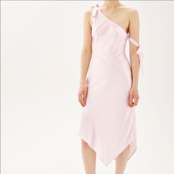 Topshop one shoulder satin pink dress size 4 - Picture 10 of 11
